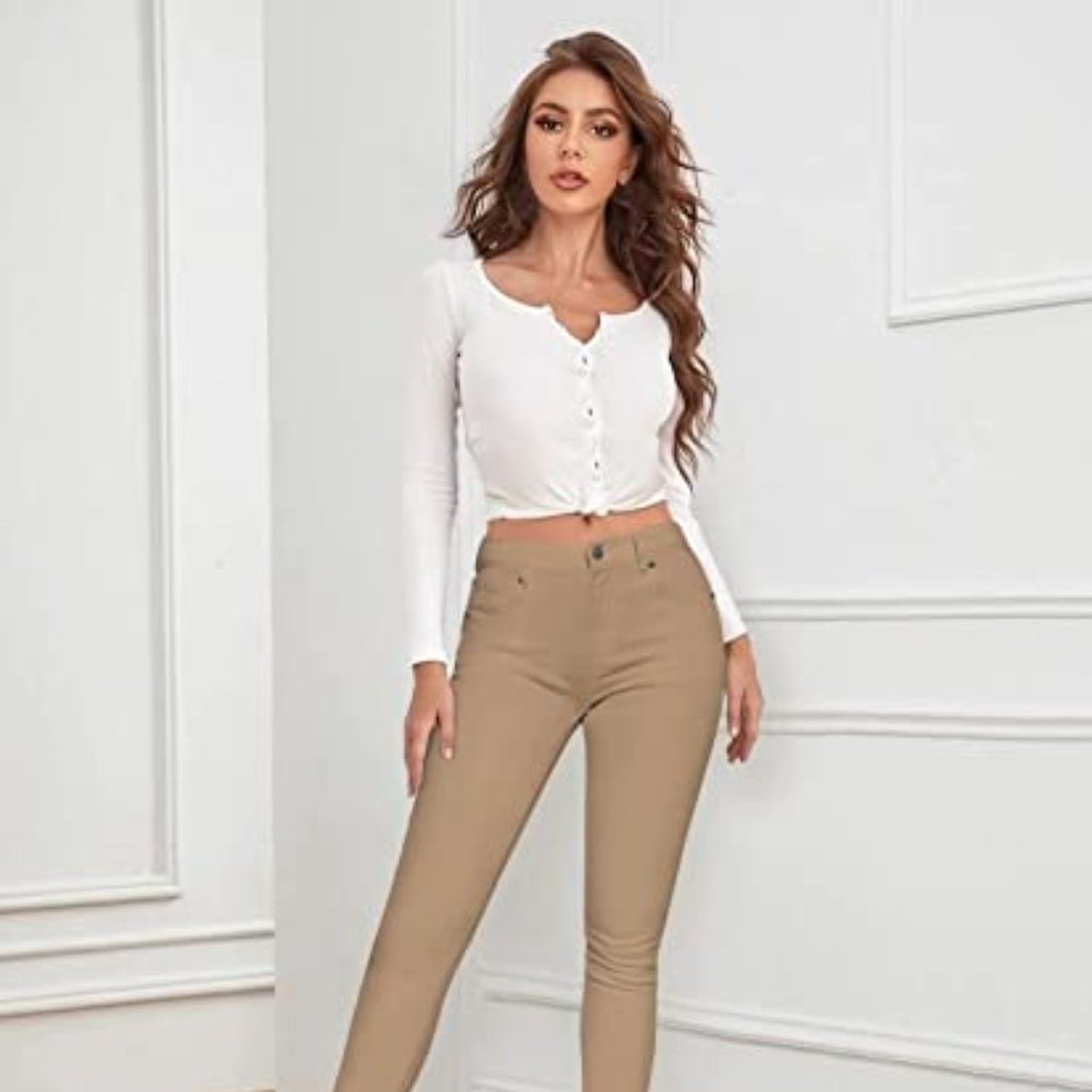 NWT Khaki Hybrid & Company Women's Super Stretch Bum Lift Skinny Jeans, Size 7